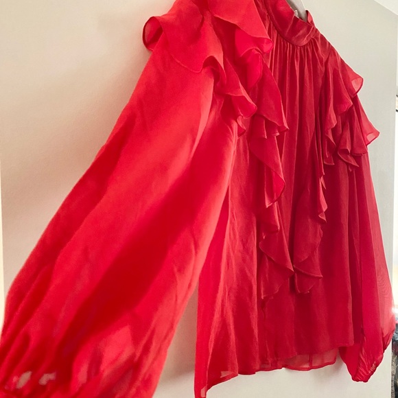 SOLD H&M x Giambattista | Red ruffled silk blouse - Picture 6 of 9